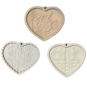 3 Vintage Pampered Chef Clay Stone Heart cookie Molds 1994 1995 1996